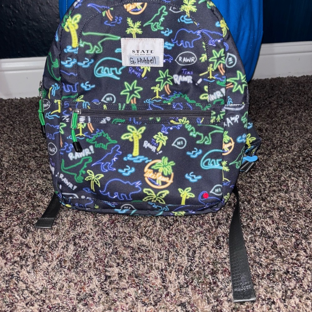 STATE Black and Blue Dinosaur Print Bag